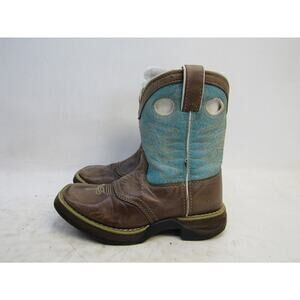 Durango Little Kids Youth Size 13 M Brown Teal Leather Buckaroo Cowboy Boots